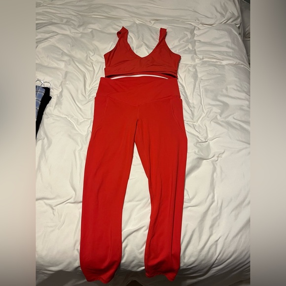 Fabletics Pants - Fabletics Coral Matching Set: Crossover Waist Leggings and Scoop Sports Bra Set